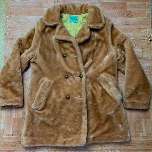 VTG Teddy Bear Coat Womens M Pacific Trail Jaquette Brown Faux Fur 70s Hollywood